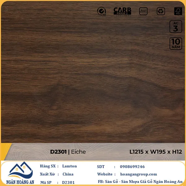 Sàn Gỗ Công Nghiệp Lamton D2301 12mm