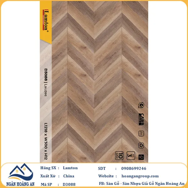 Sàn Gỗ Công Nghiệp Lamton Vân Xương Cá D3088 12mm