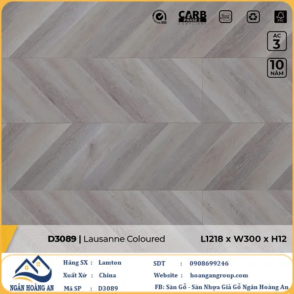 Sàn Gỗ Công Nghiệp Lamton Vân Xương Cá D3089 12mm