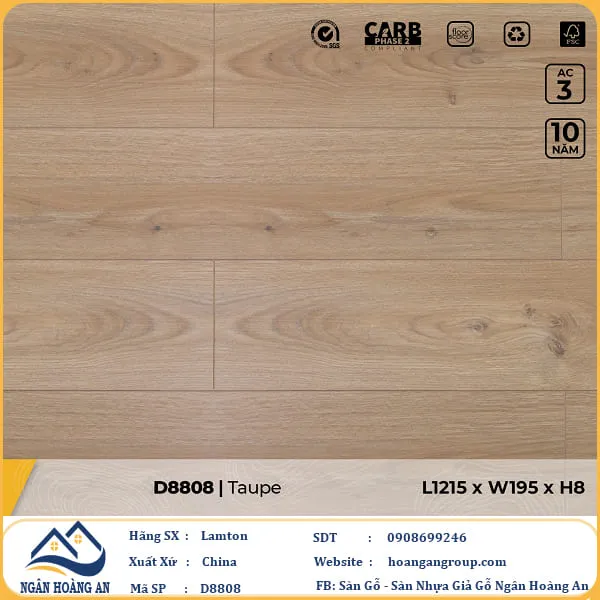 Sàn Gỗ Công Nghiệp Lamton D8808 8mm
