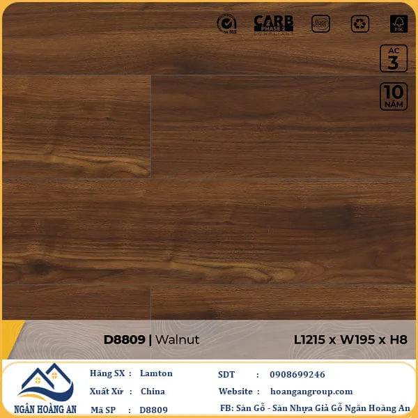 Sàn Gỗ Công Nghiệp Lamton D8809 8mm