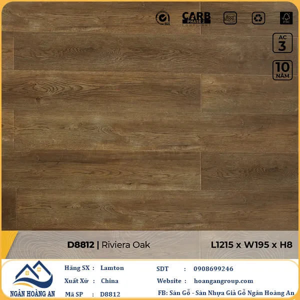 Sàn Gỗ Công Nghiệp Lamton D8812 8mm
