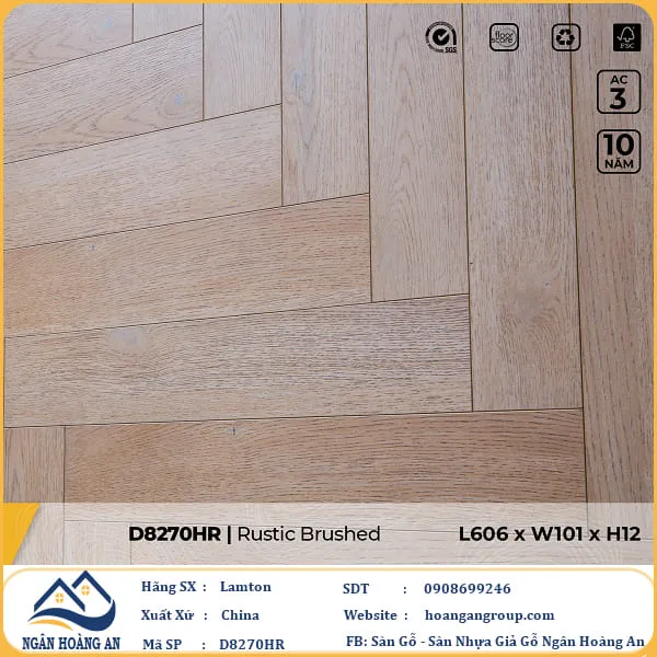 Sàn Gỗ Công Nghiệp Lamton Xương Cá D8270HR 12mm