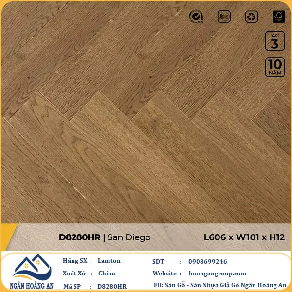 Sàn Gỗ Công Nghiệp Lamton Xương Cá D8280HR 12mm