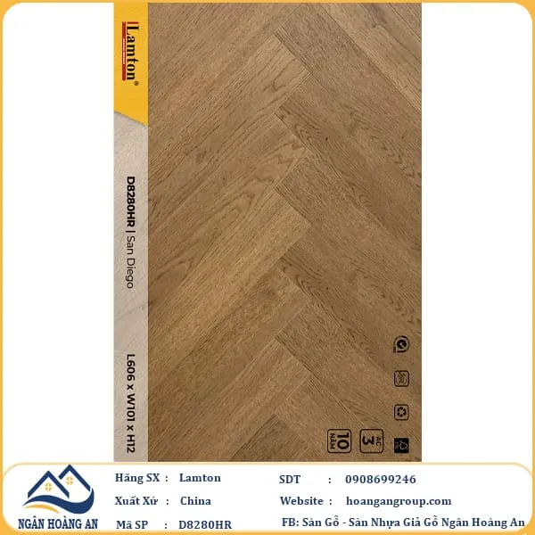 Sàn Gỗ Công Nghiệp Lamton Xương Cá D8280HR 12mm