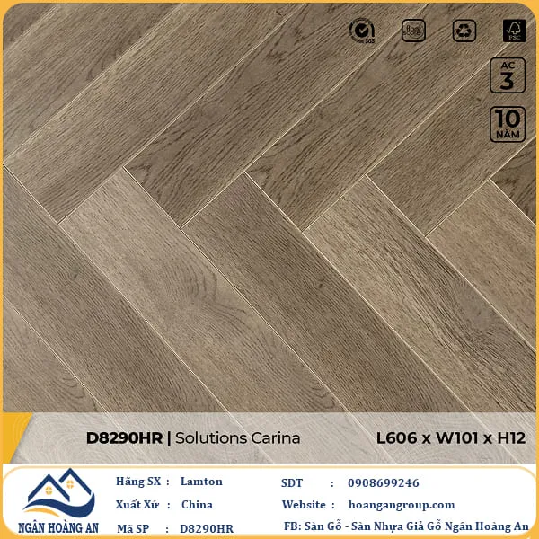 Sàn Gỗ Công Nghiệp Lamton Xương Cá D8290HR 12mm