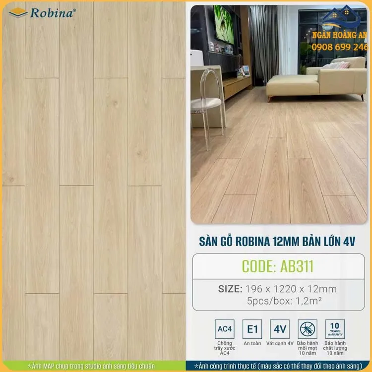 Sàn Gỗ Công Nghiệp Robina 12mm Bản Lớn AB311 