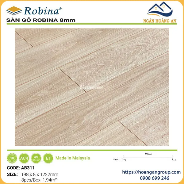 Sàn Gỗ Công Nghiệp Malaysia Robina 8mm Bản Lớn AB311