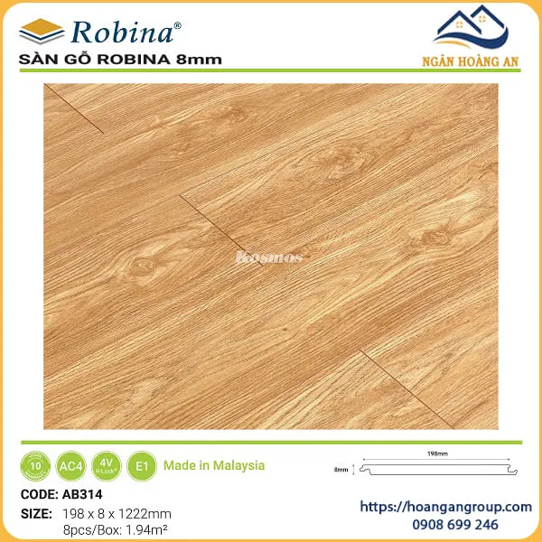 Sàn Gỗ Công Nghiệp Robina 8mm Bản Lớn AB314