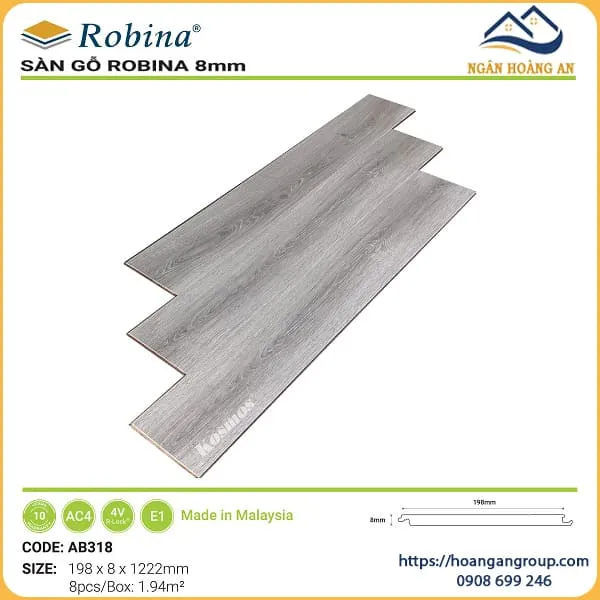 Sàn Gỗ Công Nghiệp Robina 8mm Bản Lớn AB318 