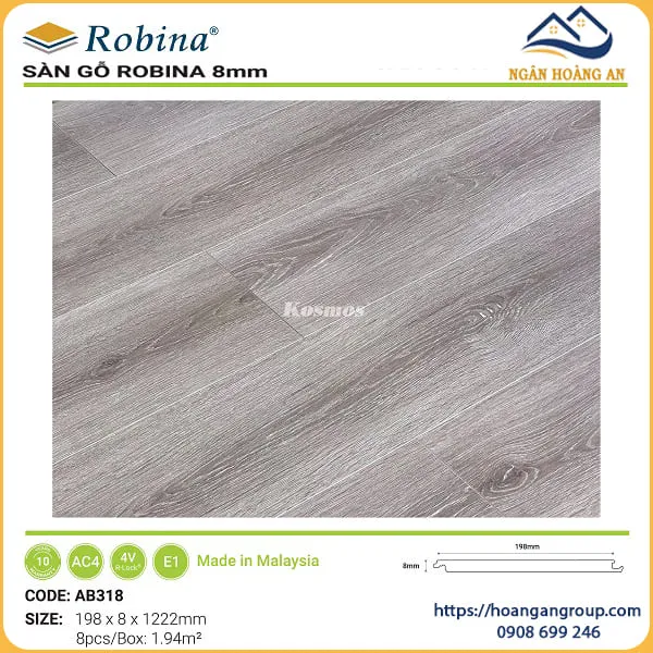 Sàn Gỗ Công Nghiệp Robina 8mm Bản Lớn AB318 