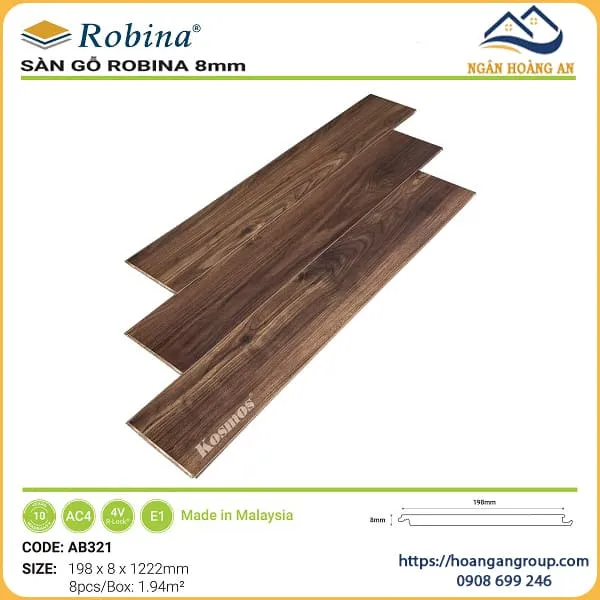 Sàn Gỗ Công Nghiệp Robina 8mm Bản Lớn AB321