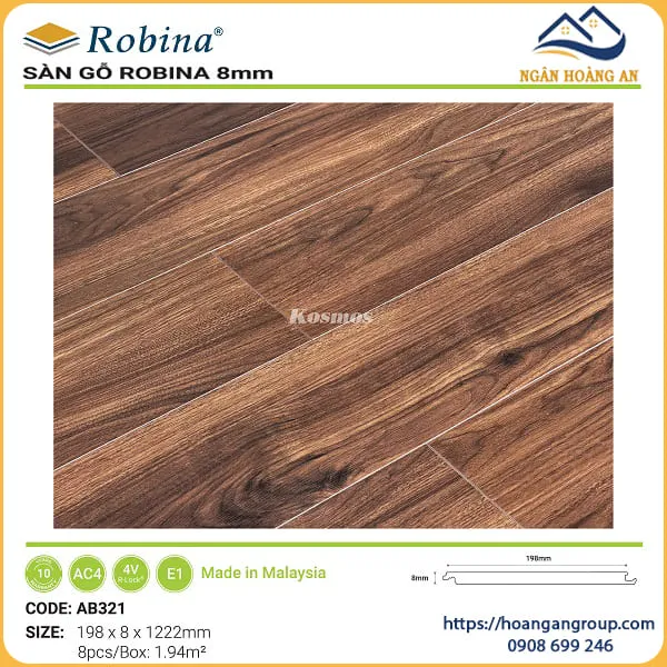 Sàn Gỗ Công Nghiệp Robina 8mm Bản Lớn AB321