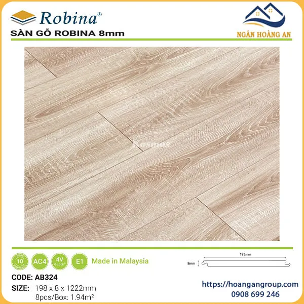 Sàn Gỗ Công Nghiệp Robina 8mm Bản Lớn AB324
