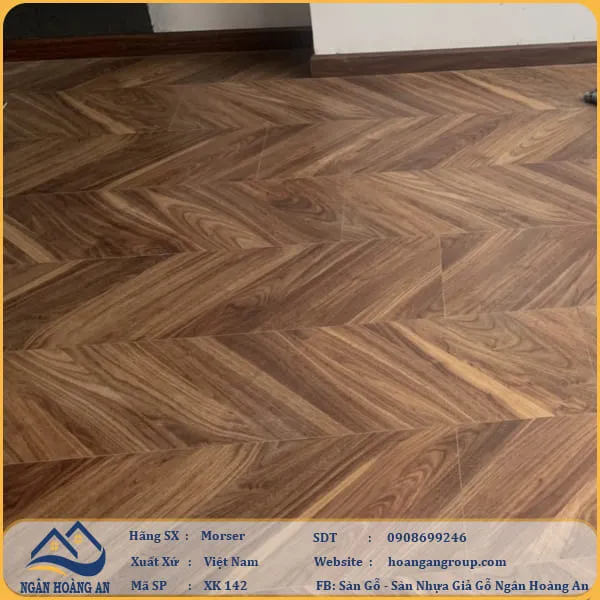 Sàn Gỗ Công Nghiệp Morser Vân Xương Cá 3D Cốt Xanh 8mm XK 142