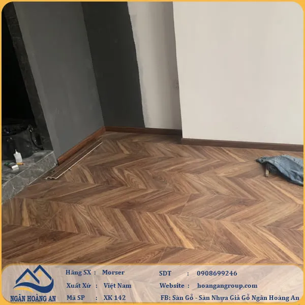 Sàn Gỗ Công Nghiệp Morser Vân Xương Cá 3D Cốt Xanh 8mm XK 142