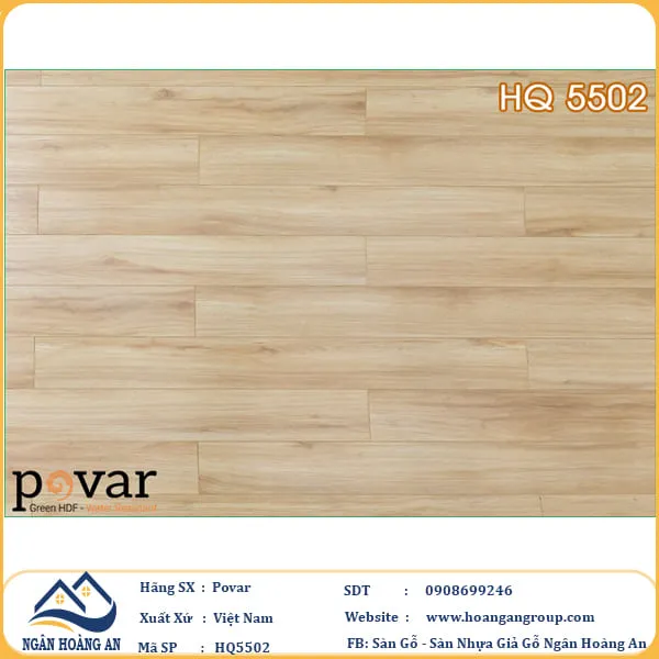 Sàn Gỗ Povar Cốt Gỗ Xanh HQ5502 Dày 8mm