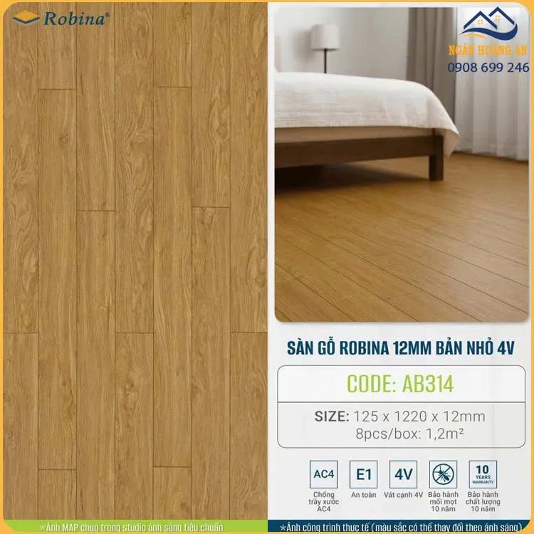 Sàn Gỗ Malaysia Robina AB314 Dày 12mm Bản Nhỏ