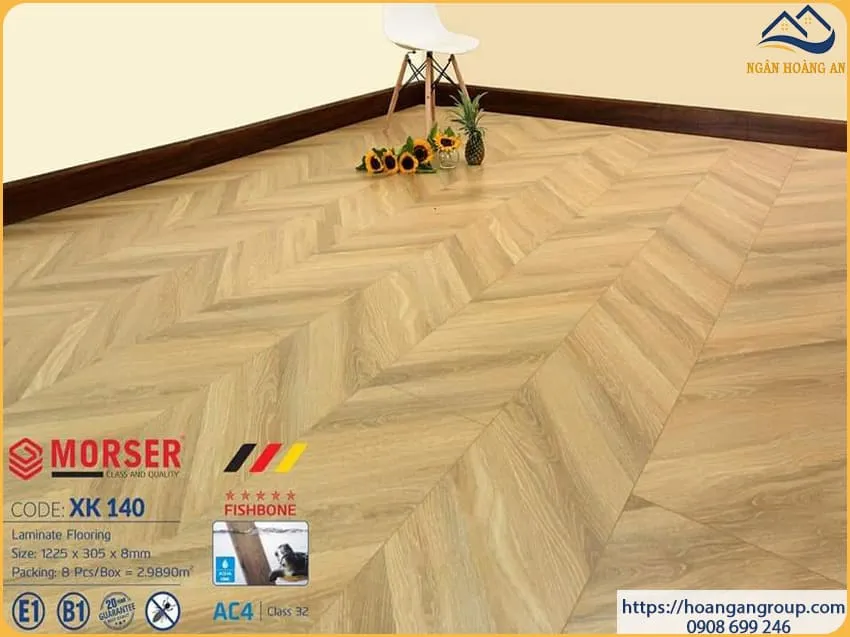 Sàn Gỗ Công Nghiệp Morser Vân Xương Cá 3D Cốt Xanh 8mm XK 140