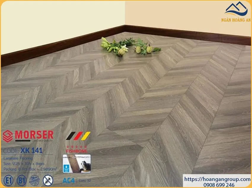 Sàn Gỗ Công Nghiệp Morser Vân Xương Cá 3D Cốt Xanh 8mm XK 141