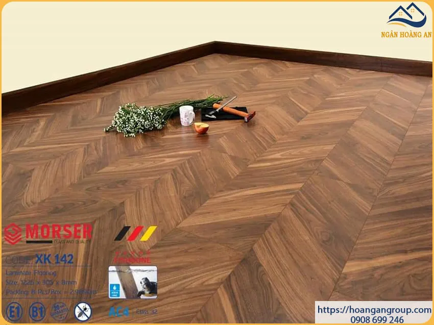 Sàn Gỗ Công Nghiệp Morser Vân Xương Cá 3D Cốt Xanh 8mm XK 142