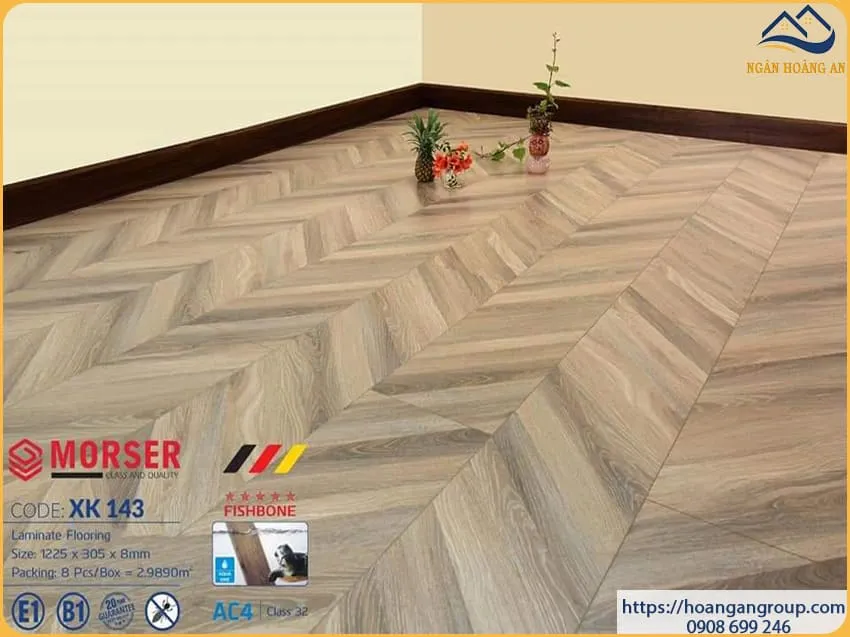 Sàn Gỗ Công Nghiệp Morser Vân Xương Cá 3D Cốt Xanh 8mm XK 143