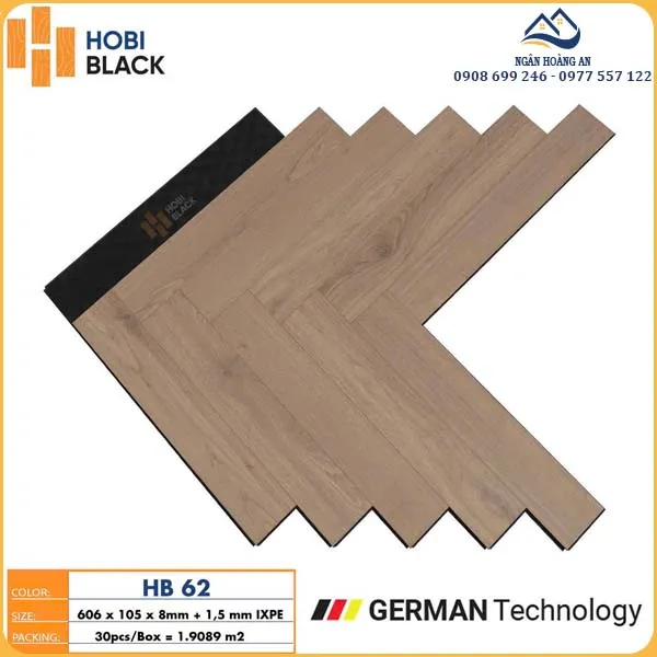 Sàn Gỗ Công Nghiệp Hobi Black Xương Cá Cốt Đen HB 62