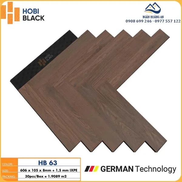 Sàn Gỗ Công Nghiệp Hobi Black Xương Cá Cốt Đen HB 63