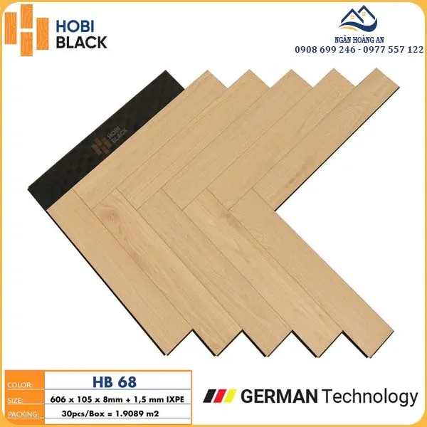 Sàn Gỗ Công Nghiệp Hobi Black Xương Cá Cốt Đen HB 68