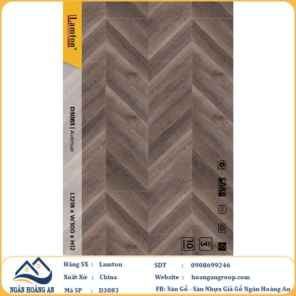 Sàn Gỗ Công Nghiệp Lamton Vân Xương Cá D3083 12mm