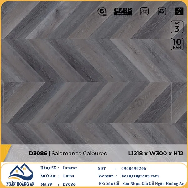 Sàn Gỗ Công Nghiệp Lamton Vân Xương Cá D3086 12mm