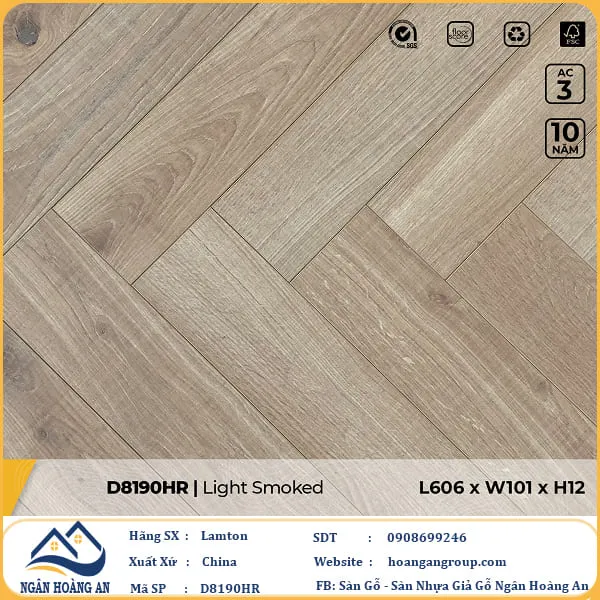 Sàn Gỗ Công Nghiệp Lamton Xương Cá D8190HR 12mm