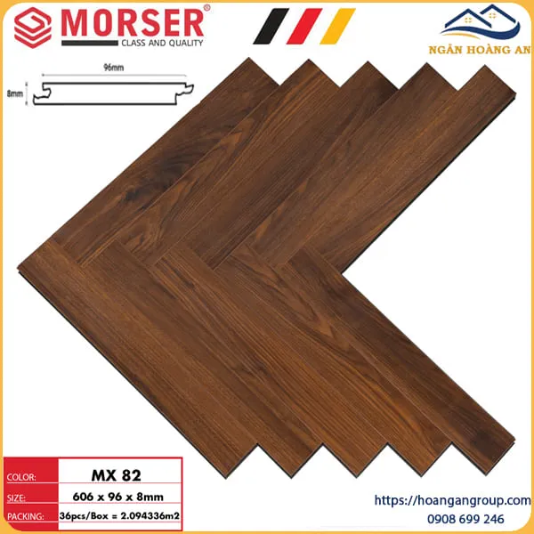 Sàn Gỗ Công Nghiệp Morser Xương Cá Cốt Xanh 8mm MX 82