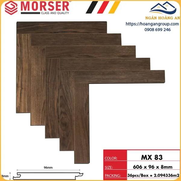 Sàn Gỗ Công Nghiệp Morser Xương Cá Cốt Xanh 8mm MX 83