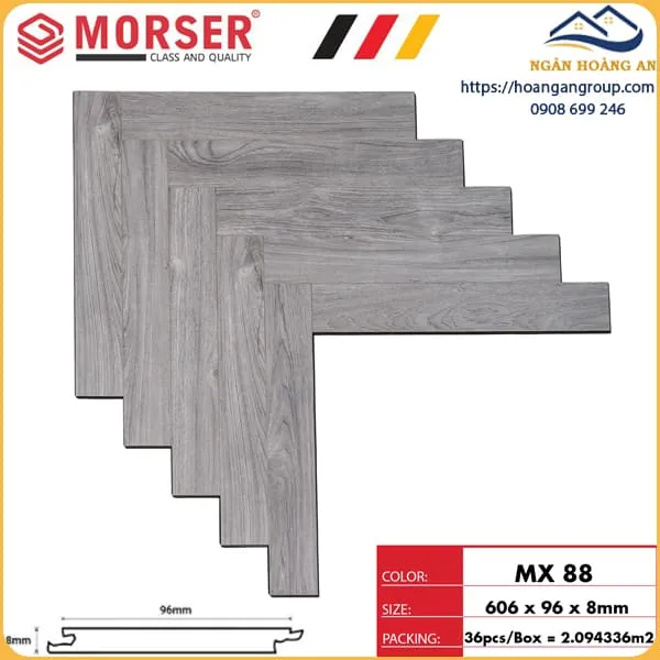 Sàn Gỗ Công Nghiệp Morser Xương Cá Cốt Xanh 8mm MX 88