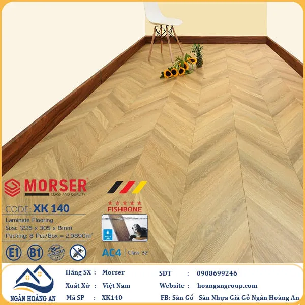 Sàn Gỗ Công Nghiệp Morser Vân Xương Cá 3D Cốt Xanh 8mm XK 140