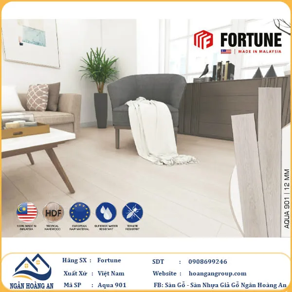Sàn Gỗ  Công Nghiệp Fortune Aqua 901 Dày 12mm