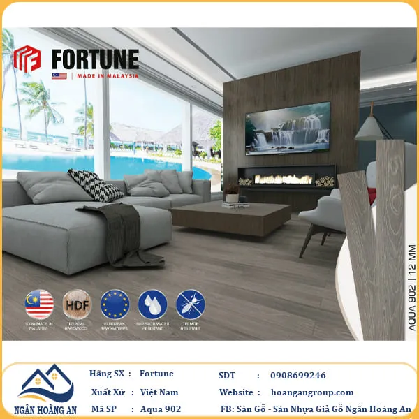 Sàn Gỗ  Công Nghiệp Fortune Aqua 902 Dày 12mm