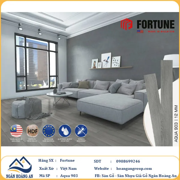 Sàn Gỗ  Công Nghiệp Fortune Aqua 903 Dày 12mm