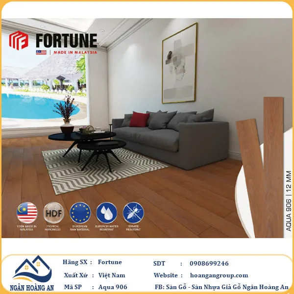 Sàn Gỗ Công Nghiệp Fortune Aqua 906 Dày 12mm
