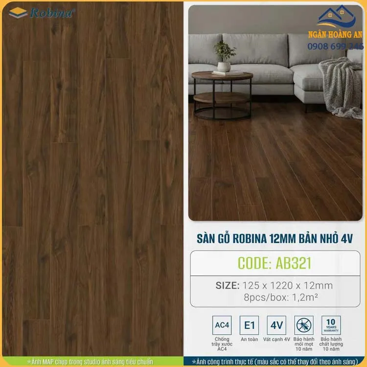Sàn Gỗ Công Nghiệp Robina 12mm Bản Nhỏ AB321