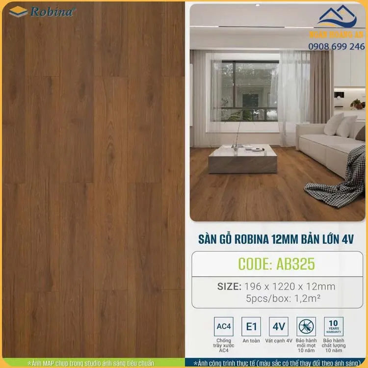 Sàn Gỗ Công Nghiệp Malaysia Robina AB325 12mm