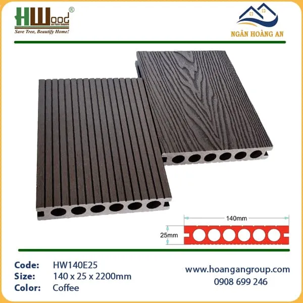Sàn Gỗ Nhựa Ngoài Trời Lỗ Tròn Vân 3D Hwood HW140E25