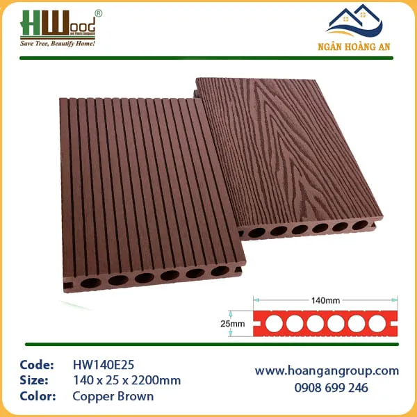 Sàn Gỗ Nhựa Ngoài Trời Lỗ Tròn Vân 3D Hwood HW140E25