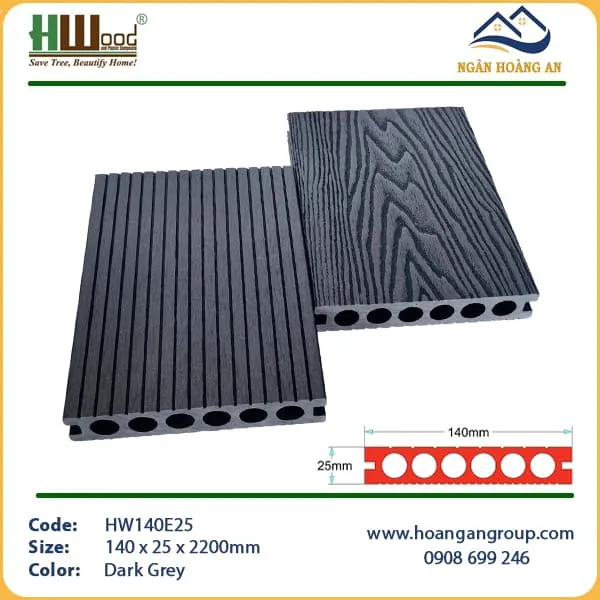 Sàn Gỗ Nhựa Ngoài Trời Lỗ Tròn Vân 3D Hwood HW140E25