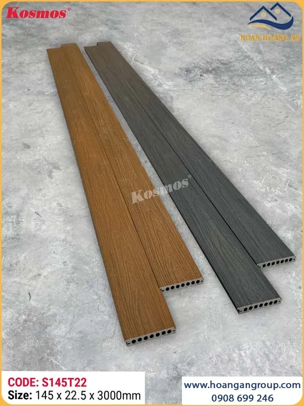 Sàn Gỗ Nhựa Lỗ Tròn 2 Lớp Phủ Polymer Kosmos S145T22 Silver Grey