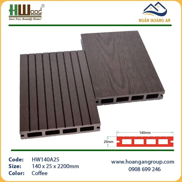 Sàn Gỗ Nhựa Ngoài Trời Lỗ Vuông Hwood HW140A25