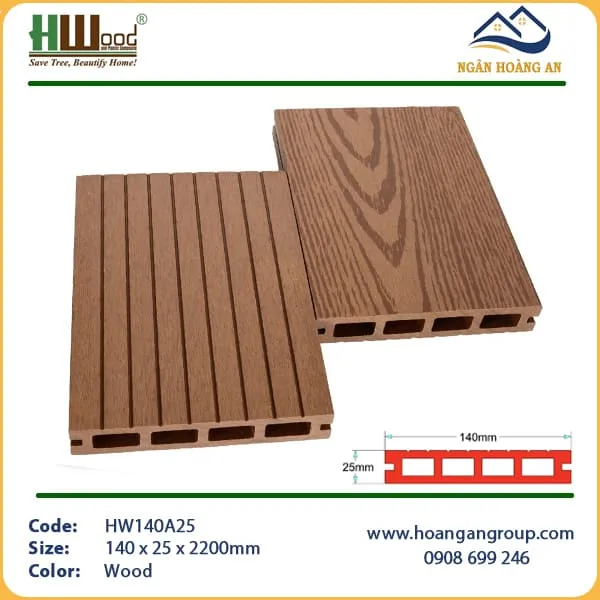 Sàn Gỗ Nhựa Ngoài Trời Lỗ Vuông Hwood HW140A25