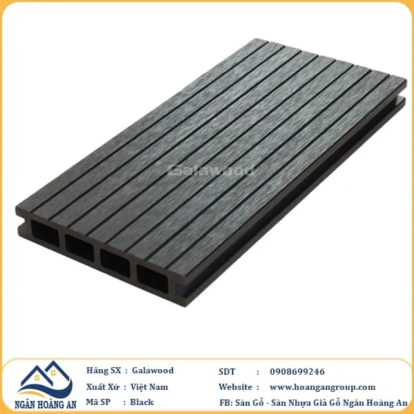 Sàn Gỗ Nhựa Ngoài Trời Galawood Lỗ Vuông G140V25 Black