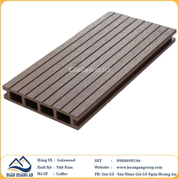 Sàn Gỗ Nhựa Ngoài Trời Galawood Lỗ Vuông G140V25 Coffee